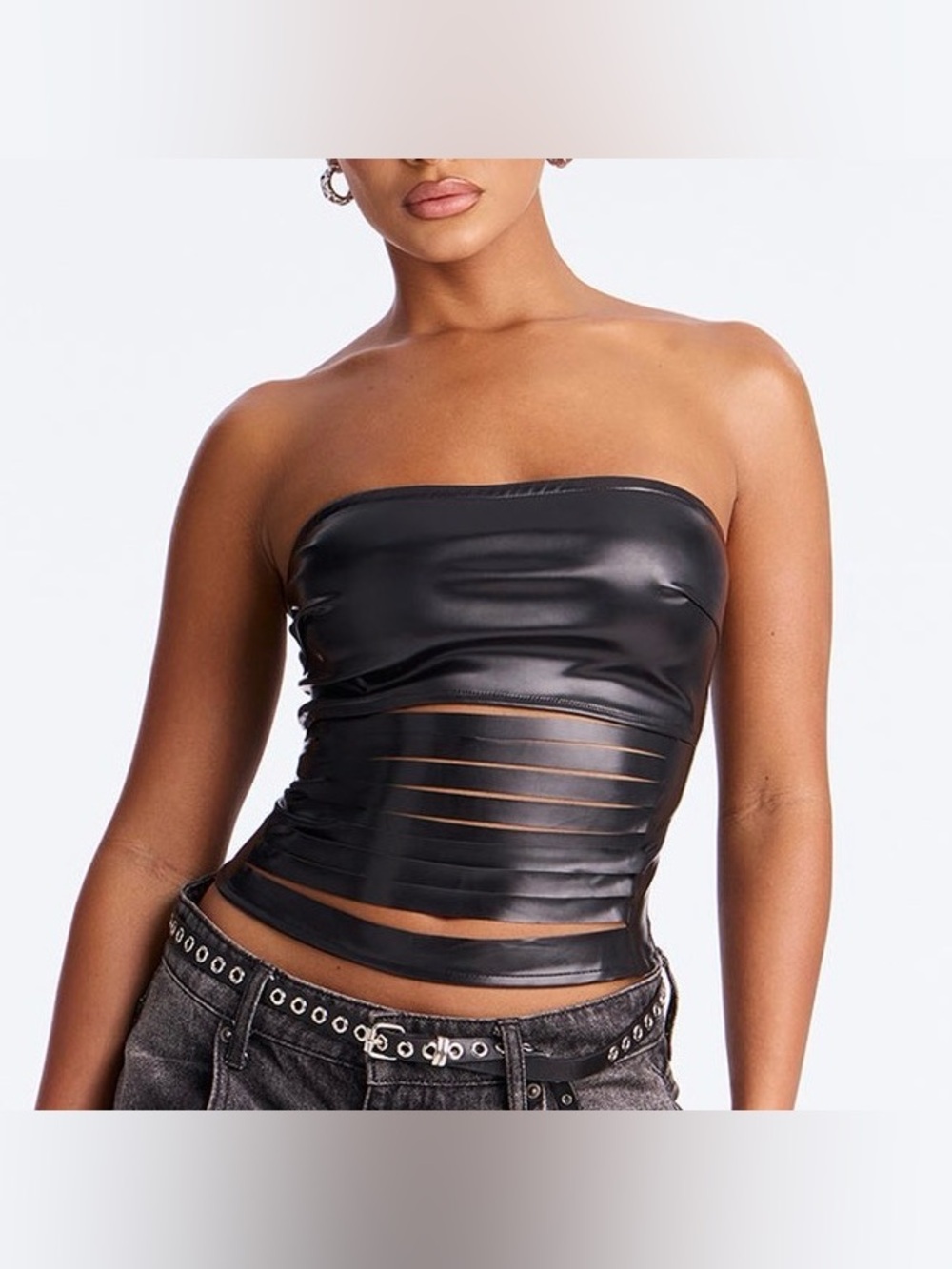 Fashion Nova Faux Leather Black Tube Top